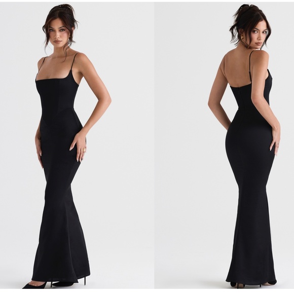 House of CB Dresses & Skirts - HOUSE OF CB 'Olivette' Black Satin Corset Maxi Dress NWOT gown size XL